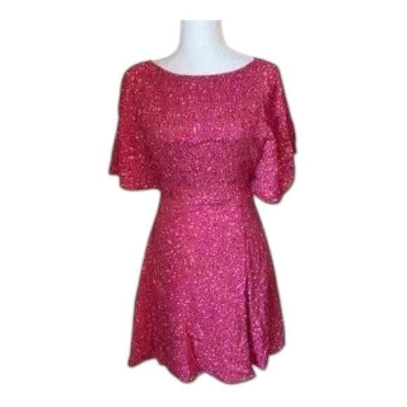 NWT Free People Pink Lace Back Ruffled Sleeve Smock Style Mini Dress Small - Picture 12 of 14